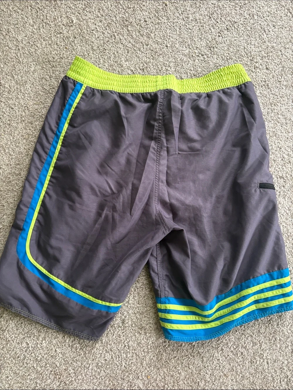adidas Gray Swim Trunks with Neon Green & Blue Trim